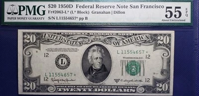 Fr#2063-L* $20 1950D **STAR** FRN San Francisco (SN:L11554657*) PMG AU 55 EPQ - Image 1 of 2