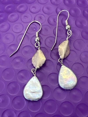 ❤️ Висячие серьги из стерлингового серебра 925 пробы с гравировкой перламутр 2 1/2 дюйма - Изображение 1 из 4