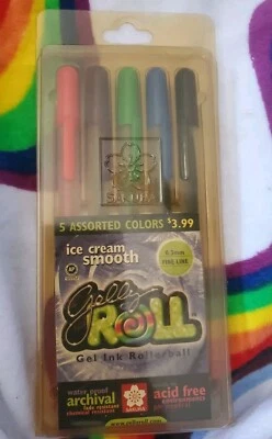 Canetas esferográficas vintage Sakura Gelly Roll tinta gel 5 cores 0,3 mm finas NOS - Imagem 1 de 2