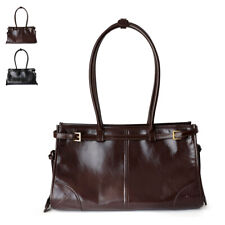 33/38cm Glossy Real Leather Satchel Shoulder Bag Purse Work Handbag Tote Fashion