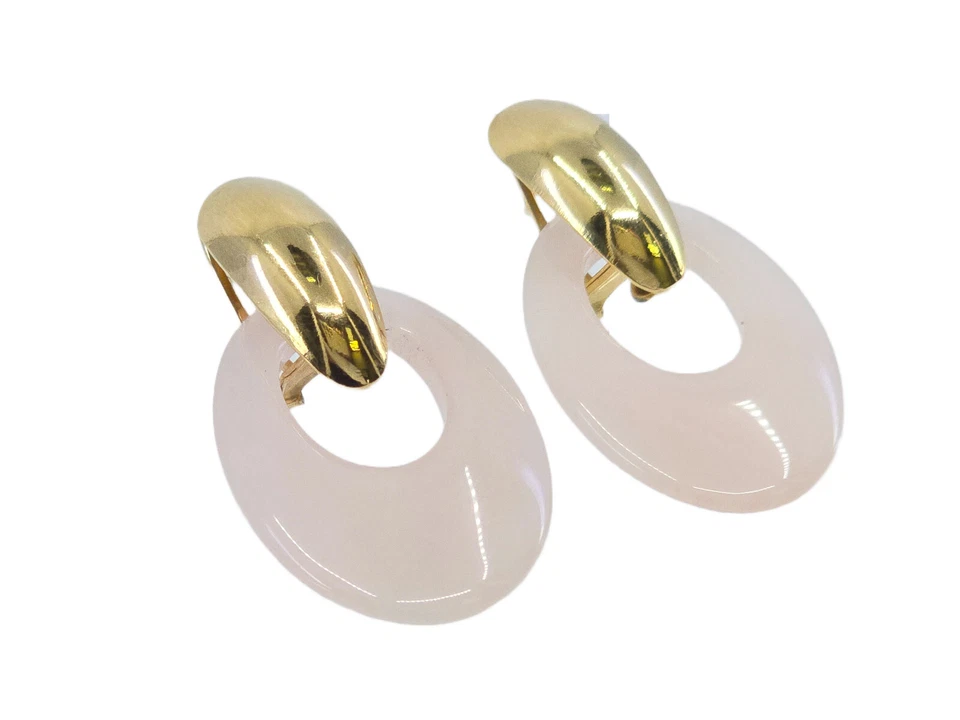 ВИНТАЖНЫЙ РОЗОВЫЙ КВАРЦ ДРАГОЦЕННЫЙ КАМЕНЬ ОТКРЫТЫЙ ОВАЛЬНЫЙ ЗОЛОТОЙ ЗАПОЛНЕННЫЙ ПОДВЕСКОЙ КАПЛИ СЕРЬГИ 1,75» - Изображение 1 из 4