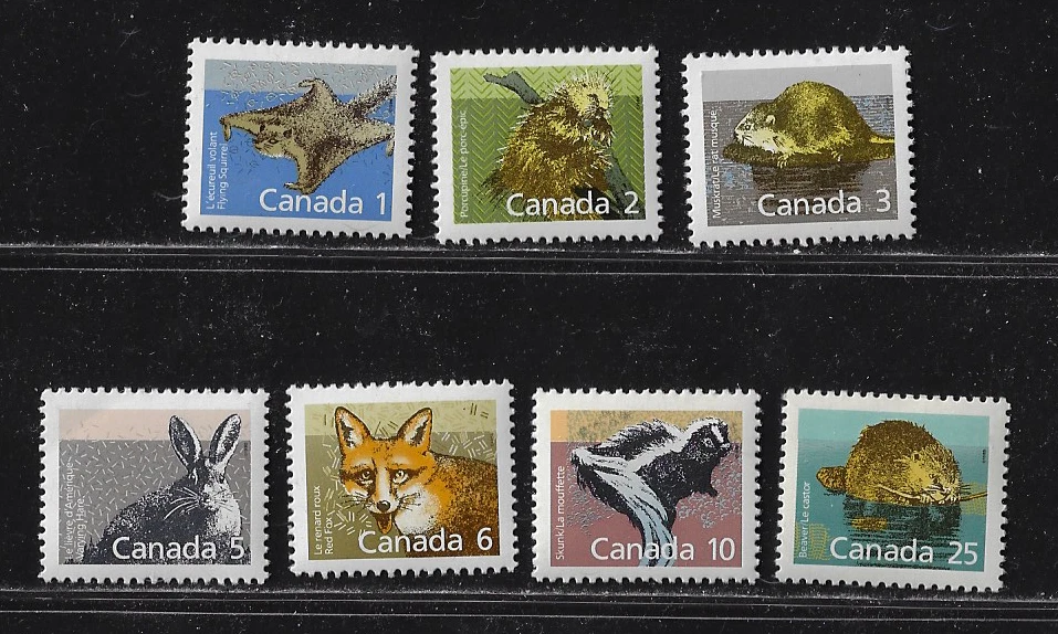 Canada — Set  of 7 Stamps — 1988-92, Mammal Issues #1155-1161 — MNH - Image 1 of 1