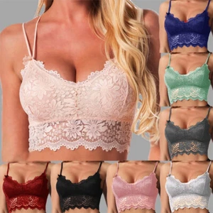 Damen Spitze V-Ausschnitt Gepolstert Bustier Crop Tops Cami Trägertop Bralette Bralet BHs - Bild 1 von 20
