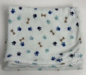 HTF Koala Baby White Blue Paw Print Puppy Dog Bone Thermal Waffle Weave Blanket - Picture 1 of 5