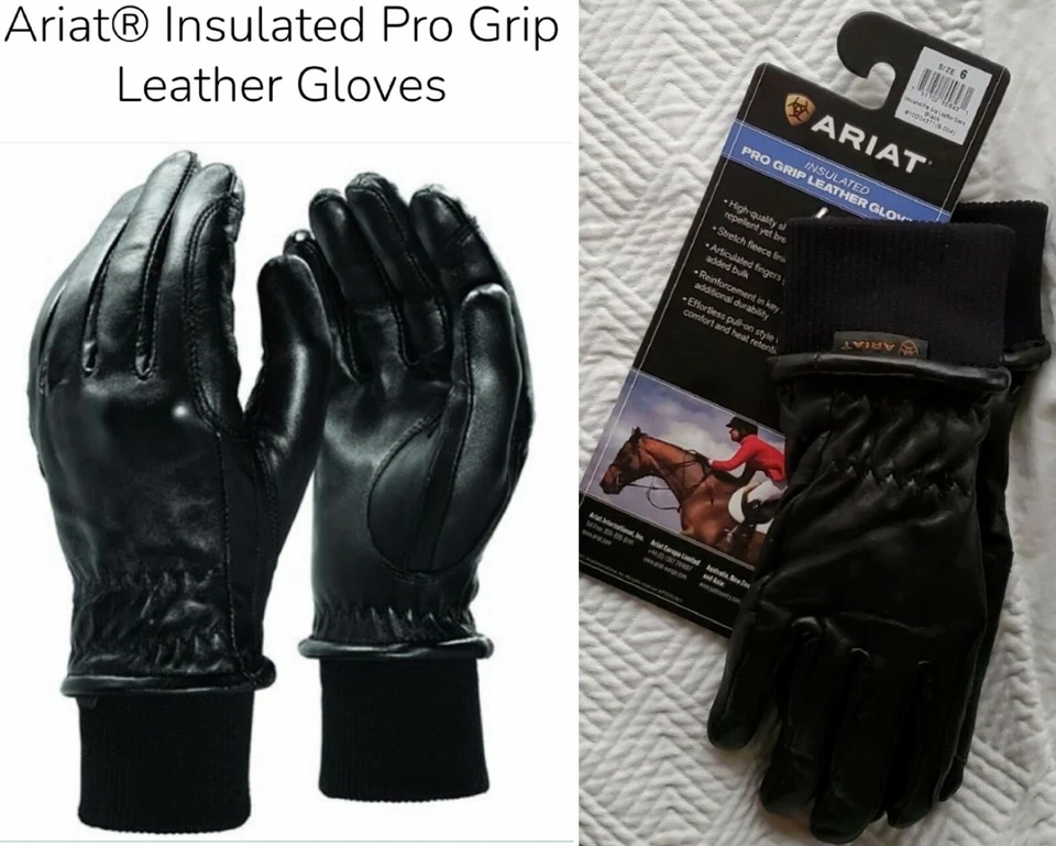 Guantes de cuero negros ARIAT talla 6 aislados PRO GRIP UNISEX mujeres hombres adolescentes nuevos con etiquetas Foto 1 de 4