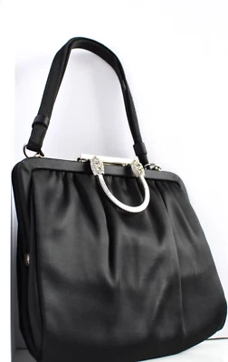 Bolso de Noche Broche Serpiente Negro Sedoso Ande Años 50-60 Foto 1 de 4