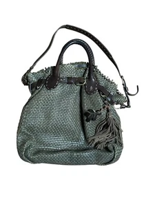 Henry Cuir Beguelin Green Woven Leather Tassel Tote Hand Bag - Picture 1 of 7
