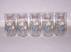 VINTAGE BUTTERFLY AND TULIP DRINKING GLASSES LOT OF 5 - Picture 1 of 5