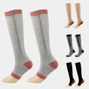 1Pair Zip Sox Compression Socks Zipper Leg Support Knee Open Toe Shaper Stocking - Picture 1 of 23