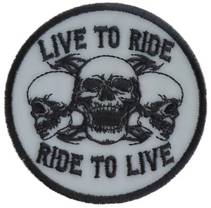 Parche para motociclista Live To Ride To Live Three Skulls - 3x3 pulgadas - P5004 - Imagen 1 de 5