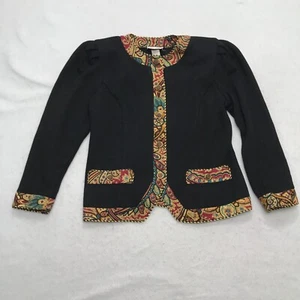 Vintage Cardigan Womens 9/10 Petite Black Linda Hutley Grandma Classic - Picture 1 of 20