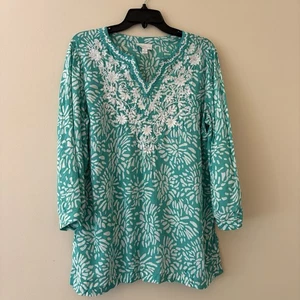 Charter Club Women's Embroidered Tunic Top Turquoise - Picture 1 of 4