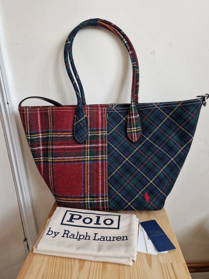 POLO RALPH LAUREN Patchwork Wool Medium Bellport Tote Bag BNWT - Image 1 of 4