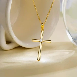 0.3ct Pendant Necklace Yellow Gold Lab-Created VVS1 D Diamond Test Pass - Picture 1 of 5