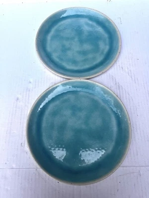 2 Better Homes & Gardens Crackle Turquoise 10.5”  Round Dinner Plate Melamine - Image 1 of 4