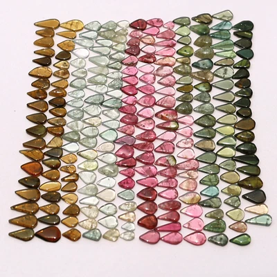 Wholesale 230 PC Natural Multi Tourmaline 4mm-9mm Pear Slice Cabochon Gemstones - Image 1 of 4