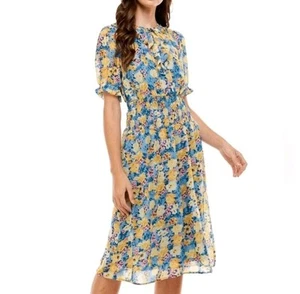 Collective Concepts Women's  Floral Short Sleeve Midi Dress Medium  - Picture 1 of 16