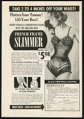 1954 Lencería Sexy Pinup Mujer Arte Barrio Verde Figura Francesa Delgada De Colección Anuncio Impreso Foto 1 de 4