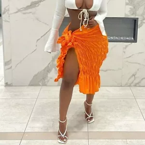 Orange wraparound Skirt scrunch skirt Medium - Picture 1 of 5