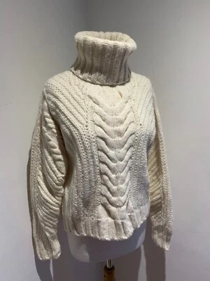 Tommy Hilfiger chunky cable knit jumper L VGC Gigi Hadid roll neck cream short - Image 1 of 4