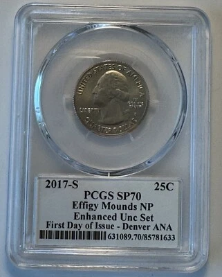 2017-S 25C EFFIGY MOUNDS NP Enhanced Unc Set SP70 FDOI Denver ANA Nickel Coin. - Image 1 of 2