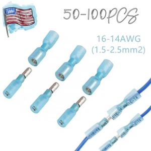 14-16 Gauge Heat Shrink Bullet Wire Connectors Crimp Male Female Terminals Blue - Picture 1 of 10