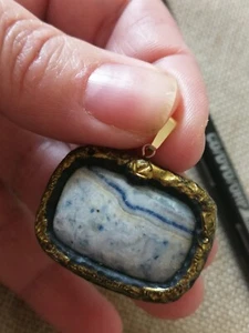 20+cts natural Lapis Lazuli In Onyx Scheelite cut solid 9ct yellow gold pendant - Picture 1 of 8