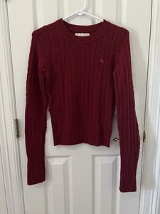 Abercrombie & Fitch Womens Wool Cashmere Cable knit Burgundy y2k Sz Small - Picture 1 of 9