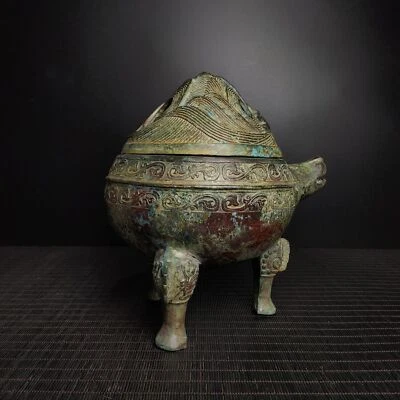 Estufa de incienso cabeza de tigre bronce período los estados en guerra antigua de China de 10" Foto 1 de 4