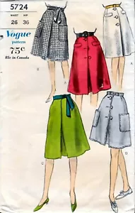 Vintage Vogue 5724 Muster Misses Rock mit Taschen in 2 Längen Taille 26 Hüfte 36 - Bild 1 von 2