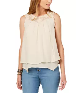 Style & Co Women's Lace-Trim Swing Top (Medium, Creme Brulee) - Picture 1 of 1
