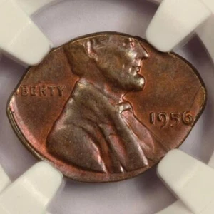 1956 NGC MS63 Football 1.3 Gram Elliptical Clip Planchet Wheat Cent Mint Error - Picture 1 of 4