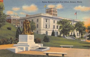 Postal ME: Peirce Memorial & Post Office, Bangor, Maine, lino años 40 - Imagen 1 de 2