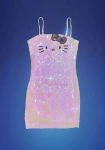 Hello Kitty Kawaii Cutesy Iridescent Silver Sequin Mini Dress-Size Small, Medium - Picture 1 of 9