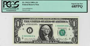 1981A $1 Federal Reserve note--fr.1912-I (MINNEAPOLIS) PCGS 68 PPQ-None Finer - Picture 1 of 6