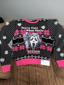 NWT Scream Ghostface Christmas Ugly Sweater XL Holiday Horror Sweater RARE Pink - Picture 1 of 18