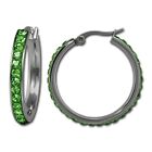 Amello Earrings Stainless Steel Hoop 30mm Swarovski Elements Light Green ESOS04L