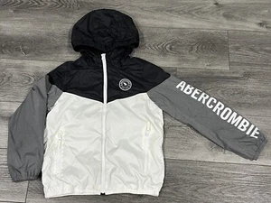 Abercrombie Kids Jacket Youth 9/10 White Black Gray Full Zip Hooded Windbreaker - Picture 1 of 9