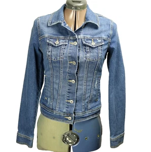 Old Navy Cotton Blend Classic Denim Jean Trucker Jacket Faded Dark Wash Blue XS - Picture 1 of 24