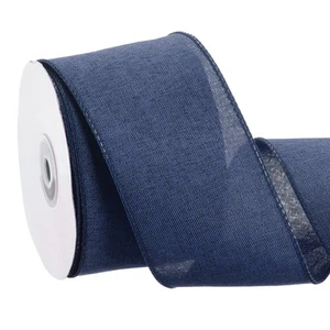 Wired Edge Ribbon 2-1/2 Inch Width x 10 Yard Burlap Wired Ribbon Navy Blue - Picture 1 of 8