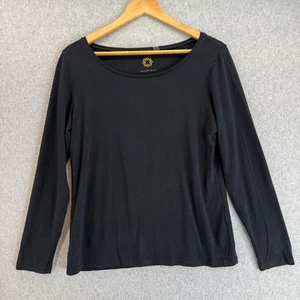 Amber Sun Black Long Sleeve Top Boat Neck Comfy Everyday Tee Shirt Size Large - Picture 1 of 9