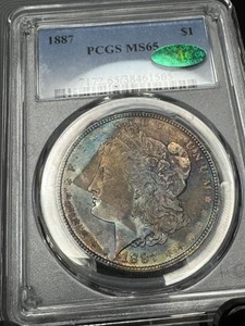 1887 P Toned Morgan $1 PCGS MS65 CAC Monster PL Obv End Roll Tape Toned Toner - Picture 1 of 4