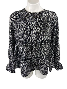 New In Collection Damen-Top mit großen Stufen und Rüschen schwarz weiß abstrakt neu mit Etikett - Bild 1 von 10
