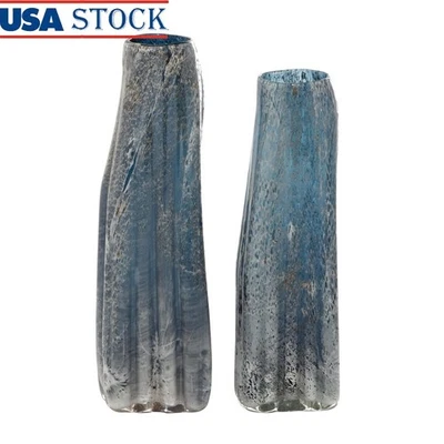 Juego de 2 jarrones de vidrio azul hechos a mano únicos decorativos para el hogar centro de mesa nuevo Foto 1 de 4