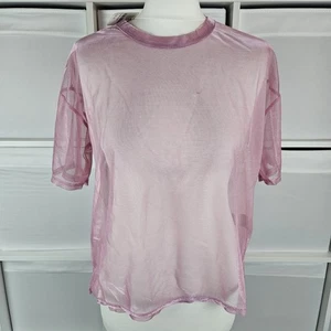 Urban Outfitters Pink Mesh Top Size S Metallic Sheer Boxy NEW Light Before Dark - Picture 1 of 12