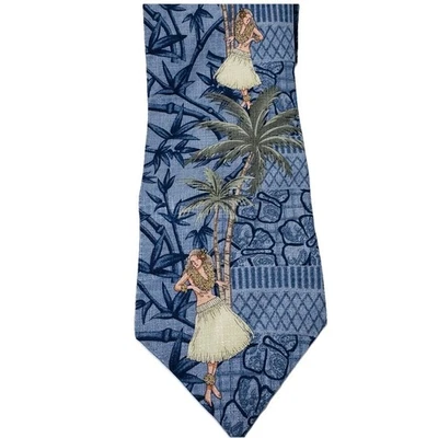 Corbata Tropicals Tango Seda Estampado Hawaiano Palmera Hula Niña Hombre 4 x 58 Isla Foto 1 de 2
