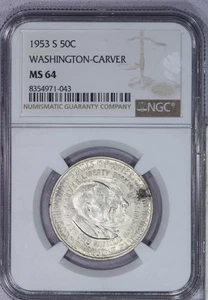 1953-S Washington Carver Half Dollar 50c NGC MS64 - Picture 1 of 2