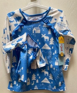 Weihnachten Nachthemd Mädchen 3T DOLLY + ME Winter Wald Szene Blau Katze Jack Neu mit Etikett - Bild 1 von 4