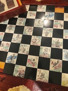 VTG Asian Wood FoldingChess Board Resin Pcs.( 3 Tiles Missing) New (Estate) A364 - Picture 1 of 20