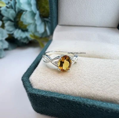 Anillo de citrino natural, plata de ley 925, anillo de compromiso, piedra de nacimiento de noviembre Foto 1 de 4
